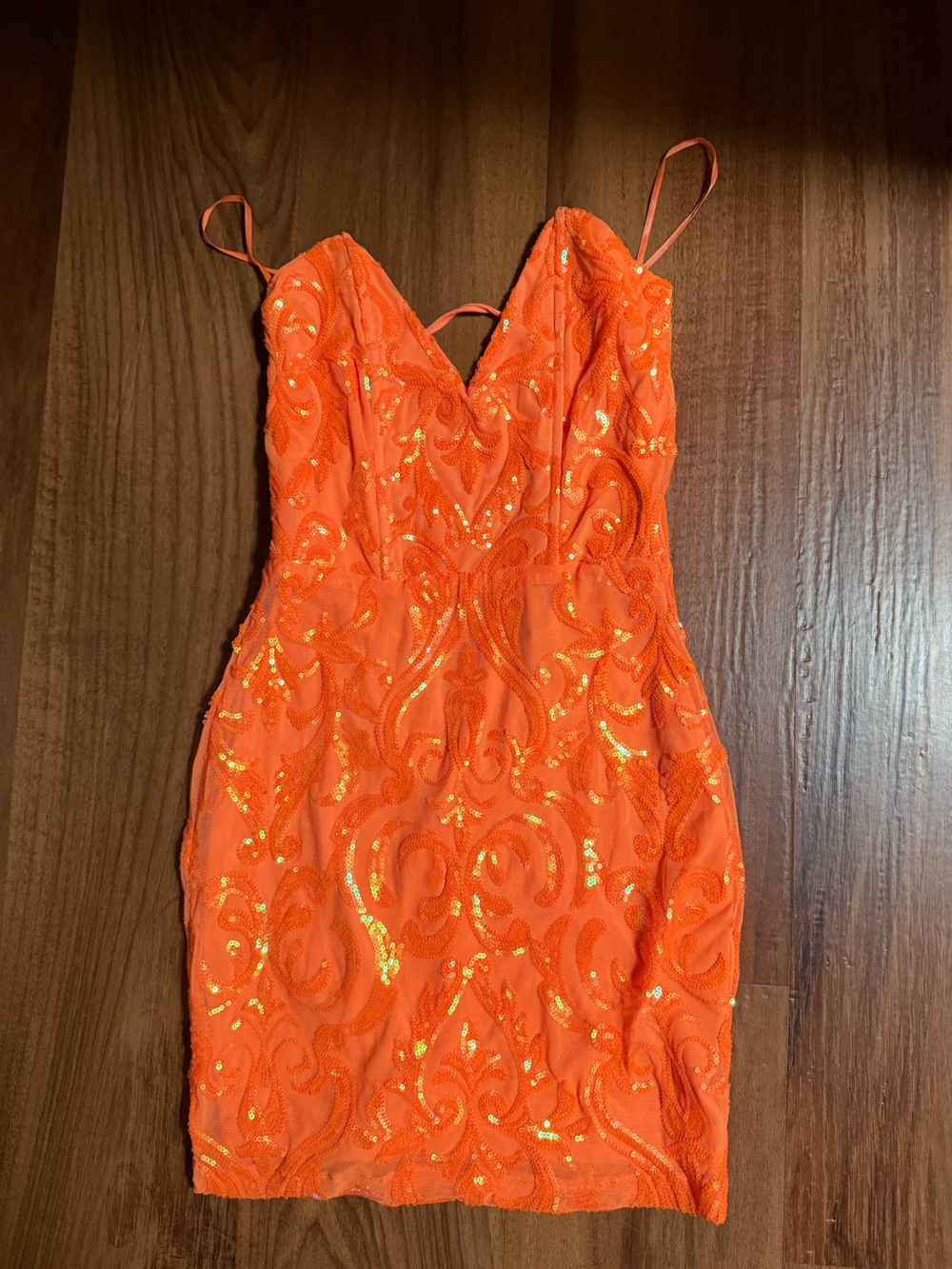 Windsor Neon Orange Sequin Bodycon Mini Dress
